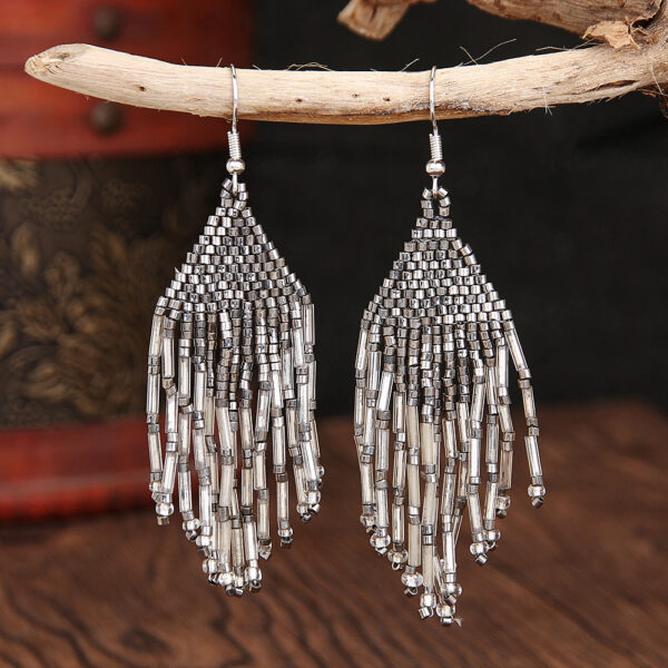 Wholesale Bohemian Beaded Braided Long Tassel Earrings