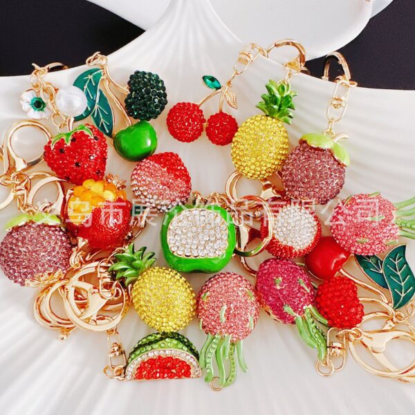Wholesale Cute Rhinestone Strawberry Pineapple Fruit Alloy Keychain