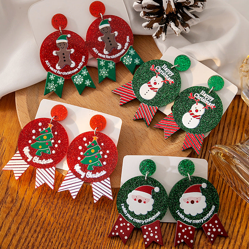 Wholesale Christmas Snowman Gingerbread Acrylic Christmas Tree Cartoon Earrings