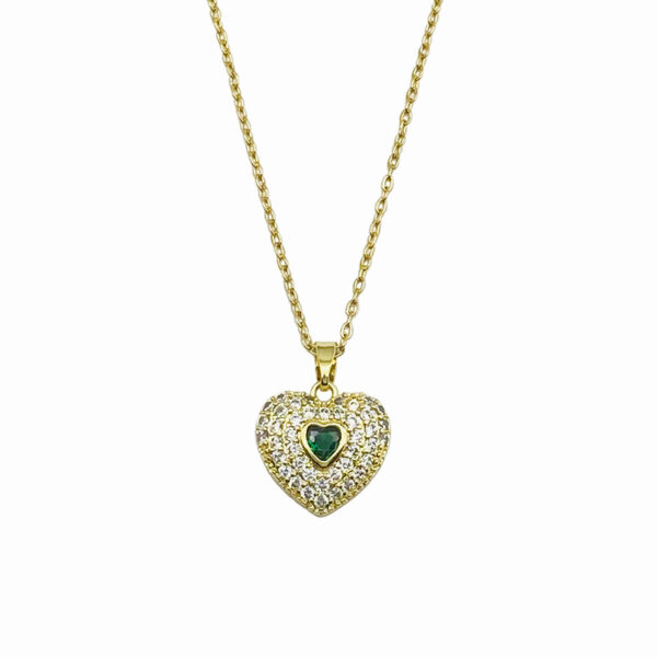 Wholesale Golden Love Micropaved Green Zirconia Titanium Steel Necklace Clavicle Chain