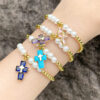 Wholesale Copper Plated Real Gold Cross Pendant Beaded Bracelet