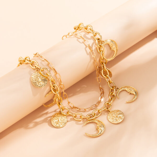 Wholesale Geometric Star Moon Tassel Portrait Pendant Alloy Necklaces