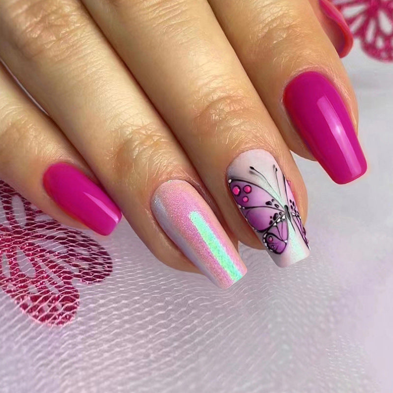 Wholesale Flat Toe Ballet Nail Purple Charm Butterfly Solid Color Gloss Nail Stickers