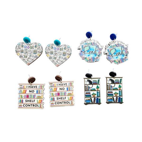 Wholesale Splicing Bookshelf Graduation Season Opening Season Wood Earrings
