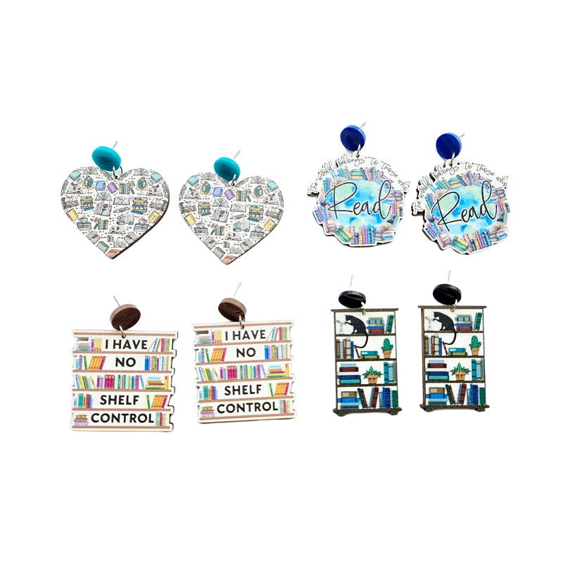 Wholesale Splicing Bookshelf Graduation Season Opening Season Wood Earrings