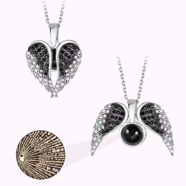 Wholesale Titanium Steel Angel Wing Projection Necklaces