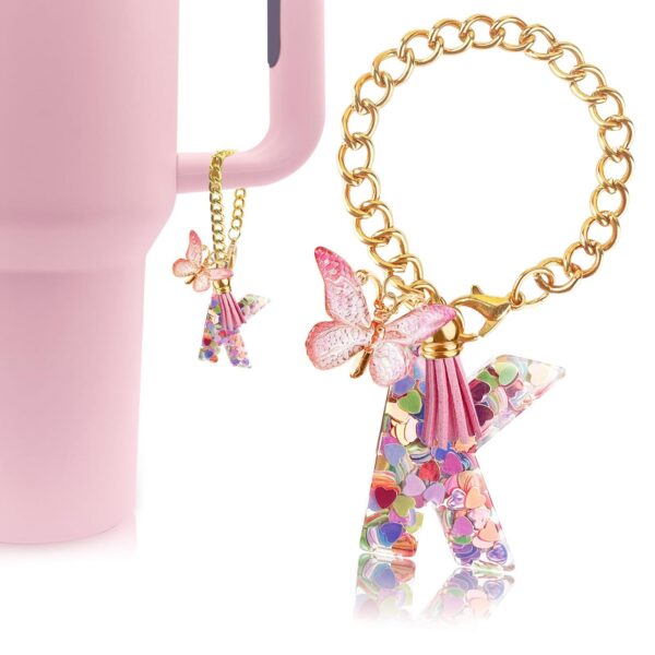 Wholesale 26 Letters Love Glitter Tassel Resin Butterfly Cup Chain Decoration