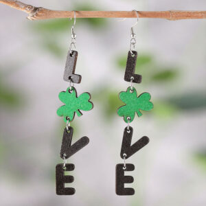 Wholesale Jewelry St. Patrick's Day Lucky Clover Wood Earrings