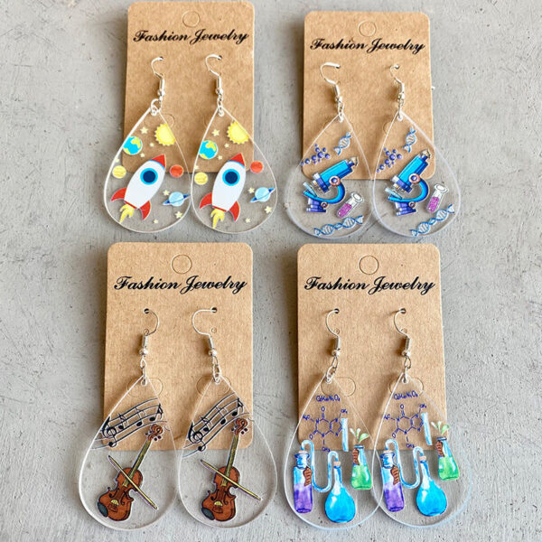 Wholesale Rocket Microscope Violin Teacher Gift Droplet shaped Acrylic Earrings