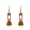 Wholesale Bohemian Square Tassel Long Wooden Earrings