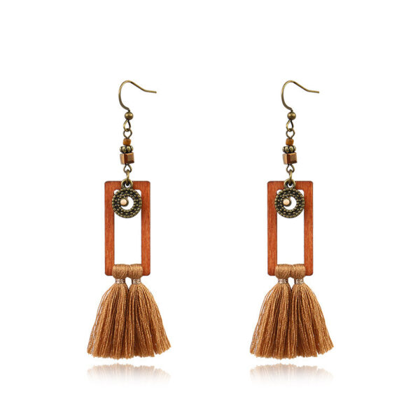 Wholesale Bohemian Square Tassel Long Wooden Earrings