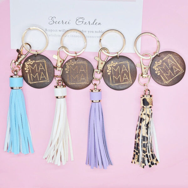 Wholesale Wooden MOM Mother's Day Tassel Creative Keychain