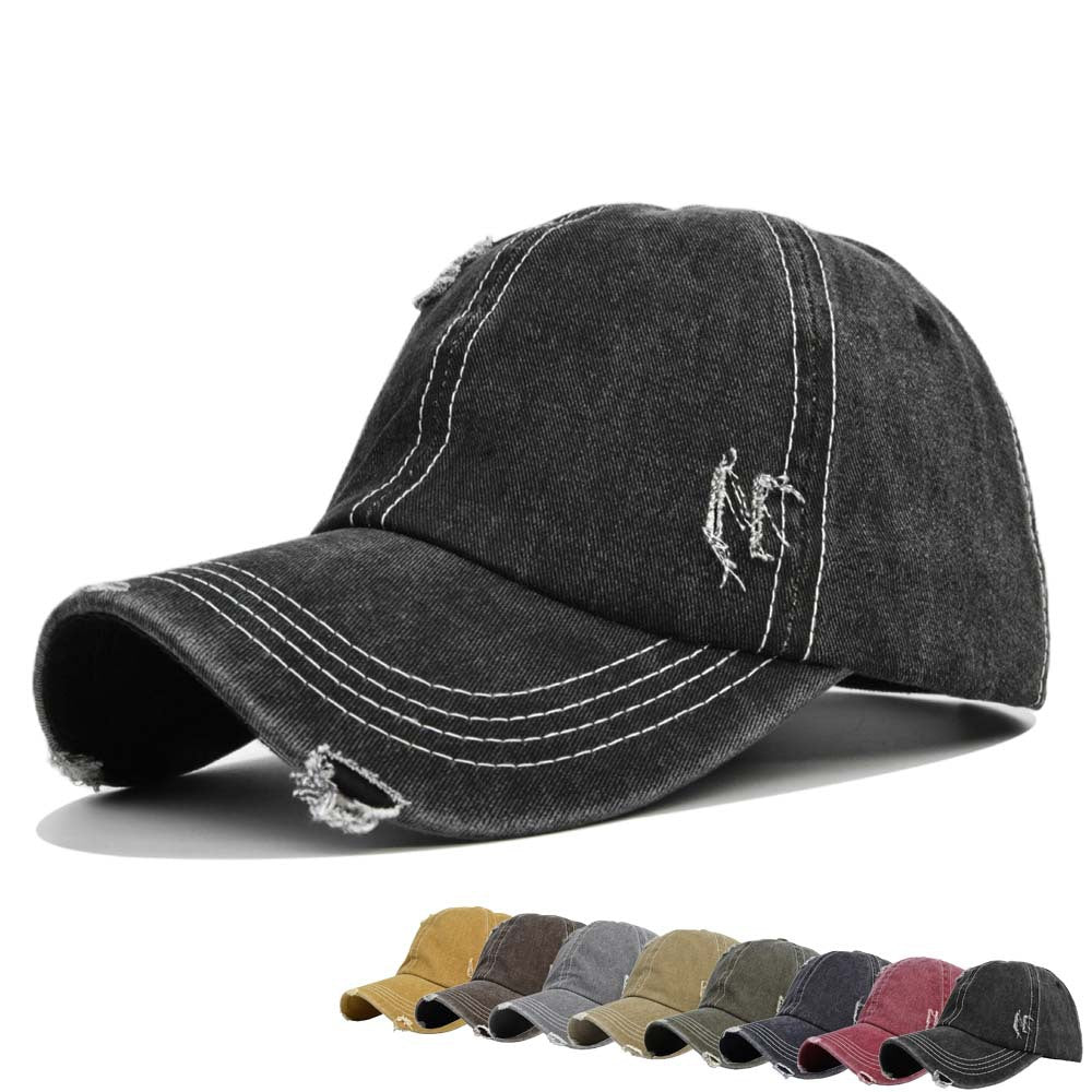 Wholesale Cotton Vintage Denim Ripped Baseball Cap