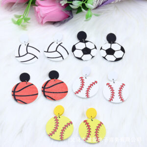Wholesale Wood Print Basketball Soccer Ear Studs