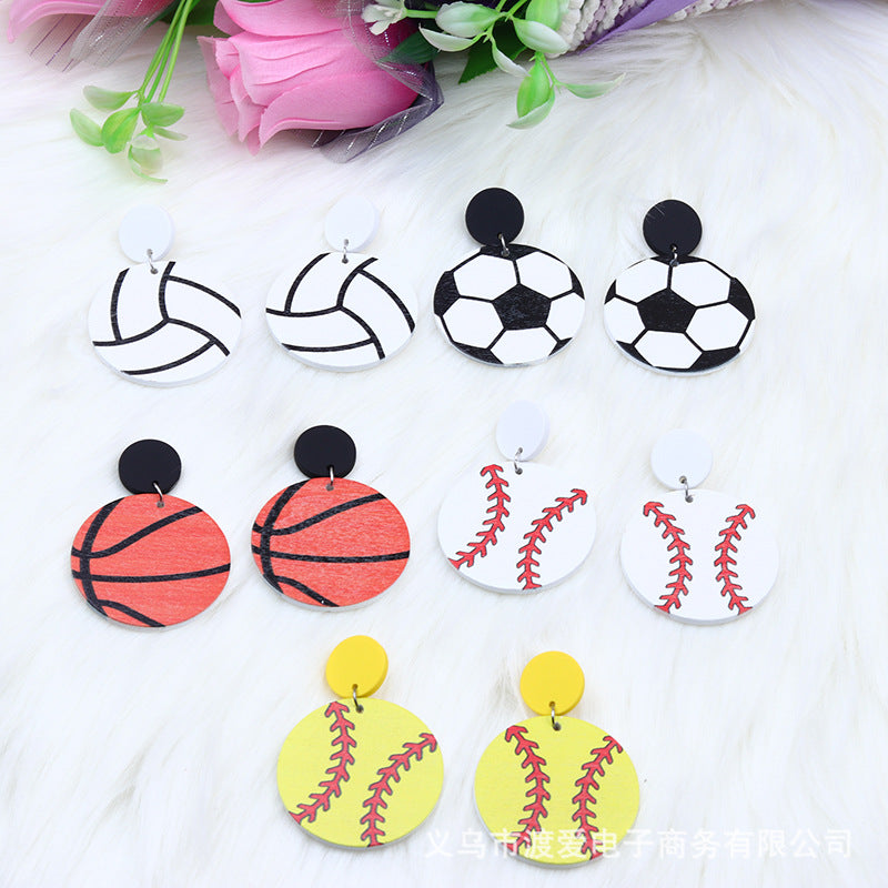 Wholesale Wood Print Basketball Soer Ear Studs