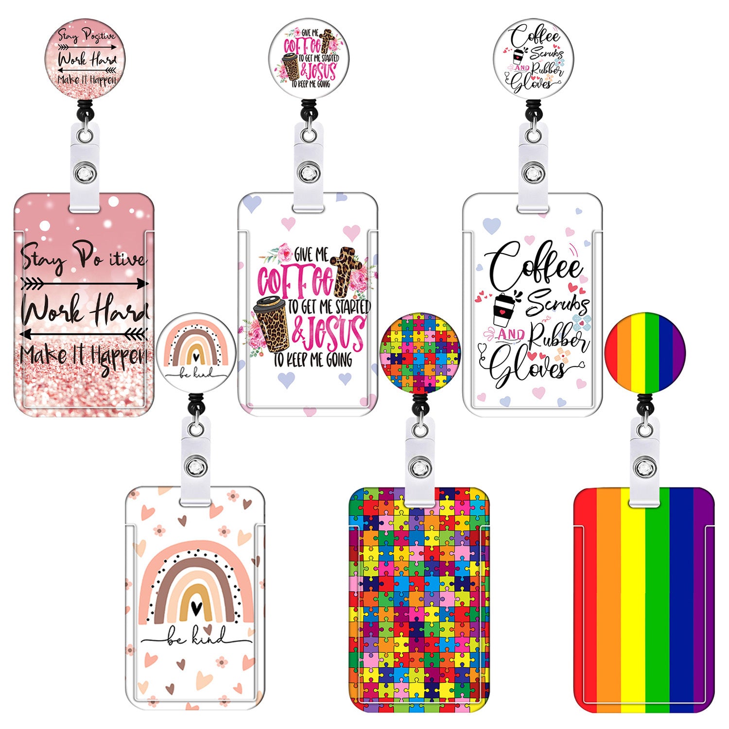 Wholesale Badge Reels Plastic Coee LGBT Rainbow Card Holder Retractable Keychain
