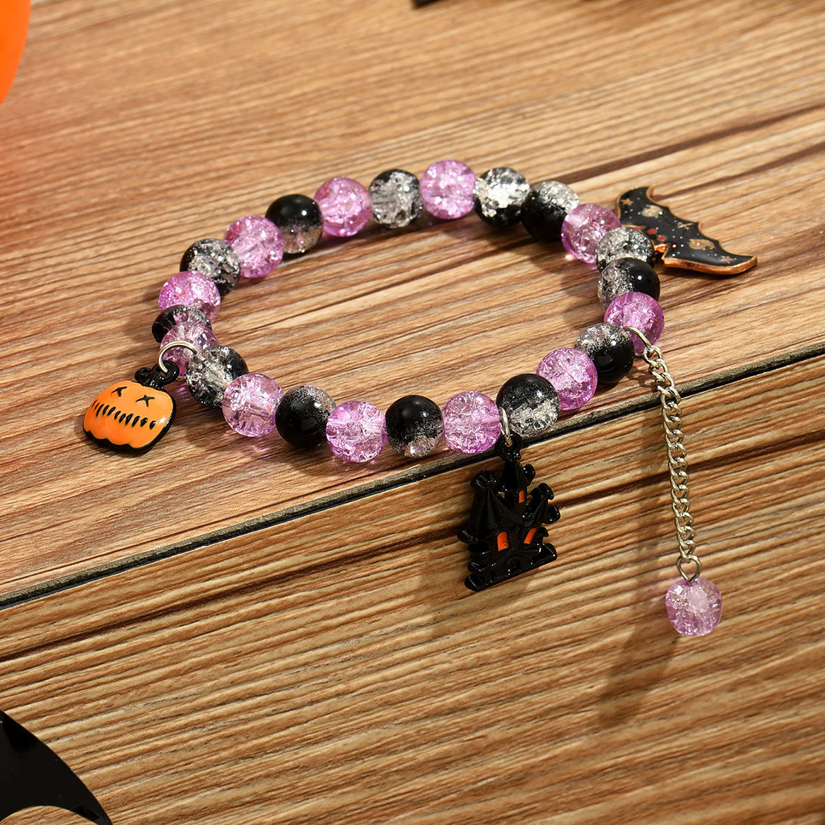 Wholesale p flower wafer beads pumpkin castle bat tassel kids glass bracelet