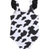 Wholesale Baby Girls Ruffles Dairy Cow Black and White Printed Bow One Piece Swimwear