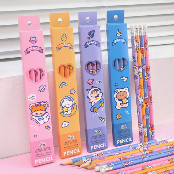 Wholesale Wooden Cartoon Astronaut Box 4 Pencils