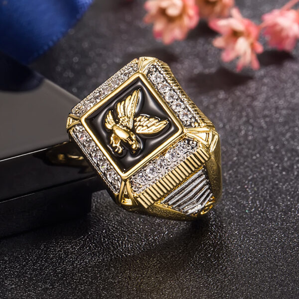Wholesale Gold Plated Zircon Eagle Men’s Copper Rings