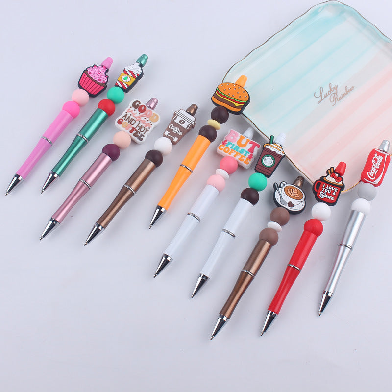 Wholesale Beaded Pens DIY Coee C Silicone Teether Handmade Beaded Colorful Plastic Ballint Pen
