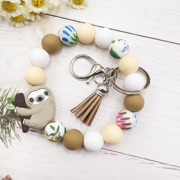 Wholesale Cartoon Cow Bee Silicone Beaded Wrist Keychain