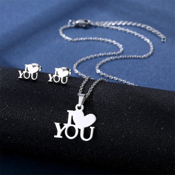 Wholesale Mother's Day Gift I Love You Heart Pendant Necklace Earrings Set
