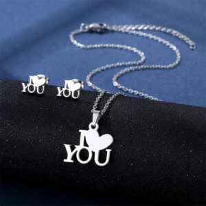 Wholesale Mother's Day Gift I Love You Heart Pendant Necklace Earrings Set