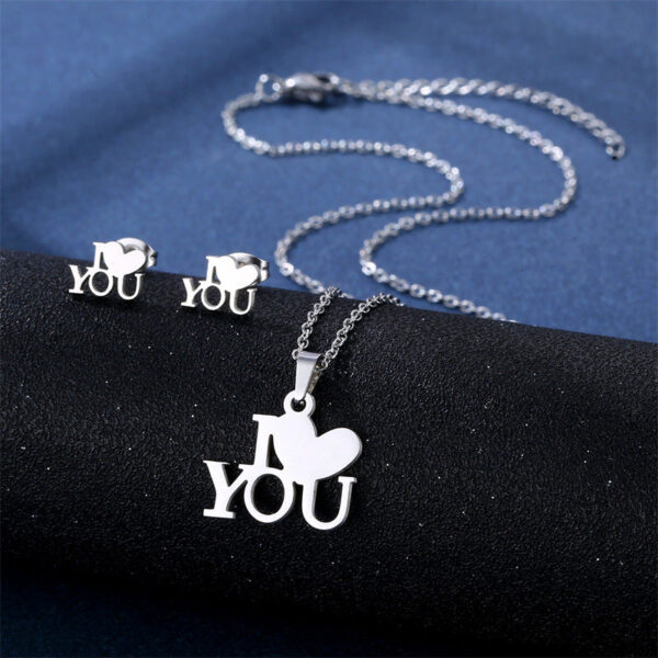 Wholesale Mother's Day Gift I Love You Heart Pendant Necklace Earrings Set