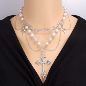 Wholesale Imitation Pearl Tassel Cross All-match Fashion Necklace