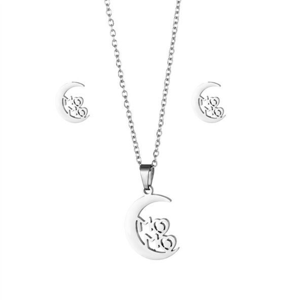Wholesale Mother's Day Moon Stainless Steel Earrings Necklace Jewelry Set