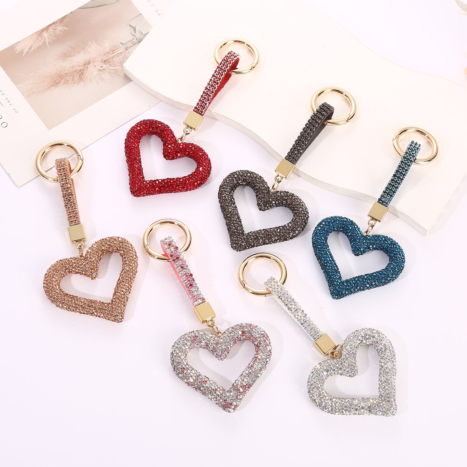 Wholesale Hollow Diamond Heart Key Chain
