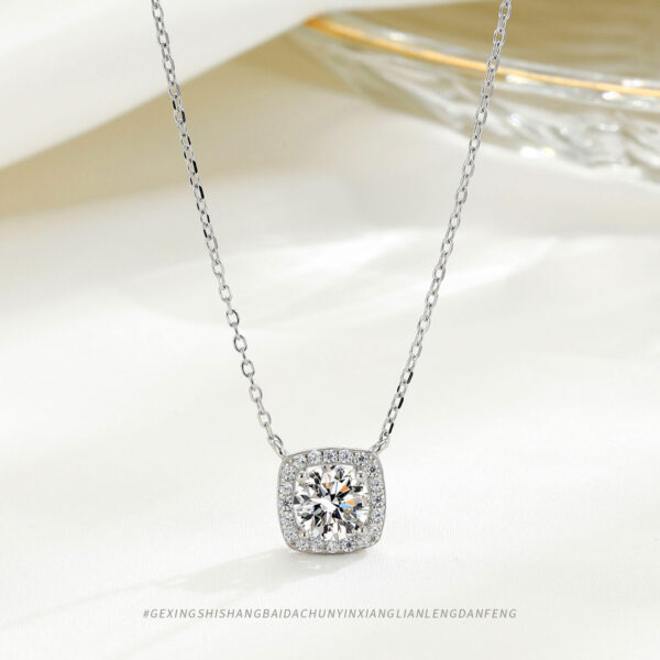 Wholesale Diamond Inlaid Square Sterling Silver Necklaces