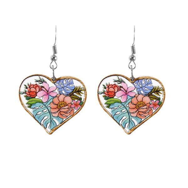 Wholesale Hollow Vintage Wood Flower Heart Shaped Earrings