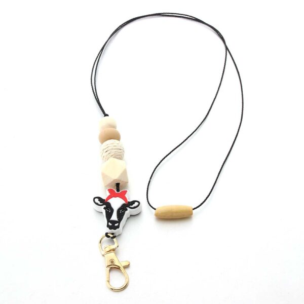 Wholesale Bohemian Style Beaded Silicone Wooden Beads Lanyard Bull Head Keychain