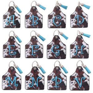 Wholesale Leather Western Cow Pattern Animal Fur Letter Printing Leather Oil Edge Keychain