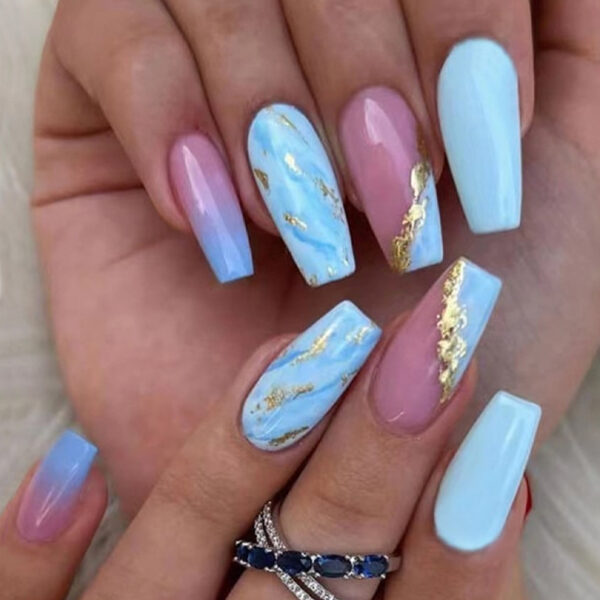 Wholesale Blue Halo Dyed Medium and Long Plastic Fake Nail Patches