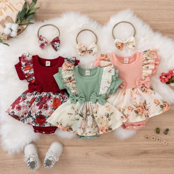 Wholesale Cotton Jumpsuit with Floral Buns and Baby Crawling Clothes