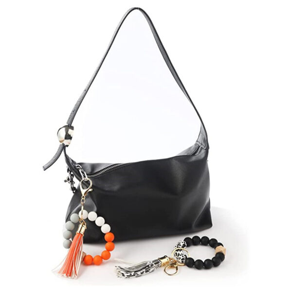 Wholesale Leopard Print Silicone Bead Leather Tassel Hand Wrist Keychain