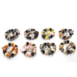 Wholesale Cartoon Bull Head Cow Silicone Beads Wooden Beads Wrist Keychain