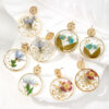 Wholesale Round Tin Foil Drip Glue Dried Flower Pastoral Style Earrings