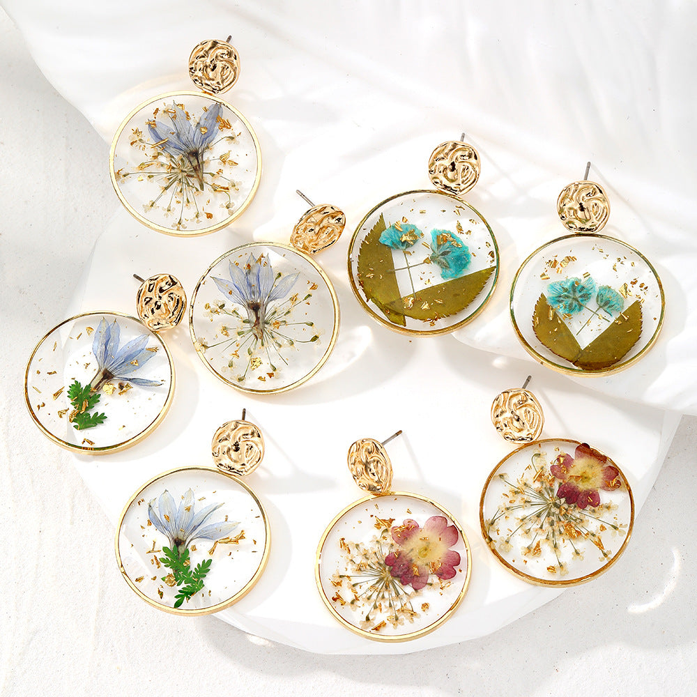 Wholesale Round Tin Foil ip Glue ied Flower Pastoral Style Earrings