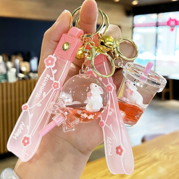 Wholesale Cherry Blossom Oil Bunny Drift Bottle Acrylic Keychains