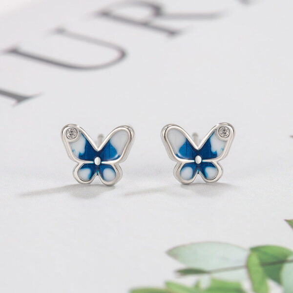 Wholesale Flash Diamond Blue Butterfly Copper Earrings