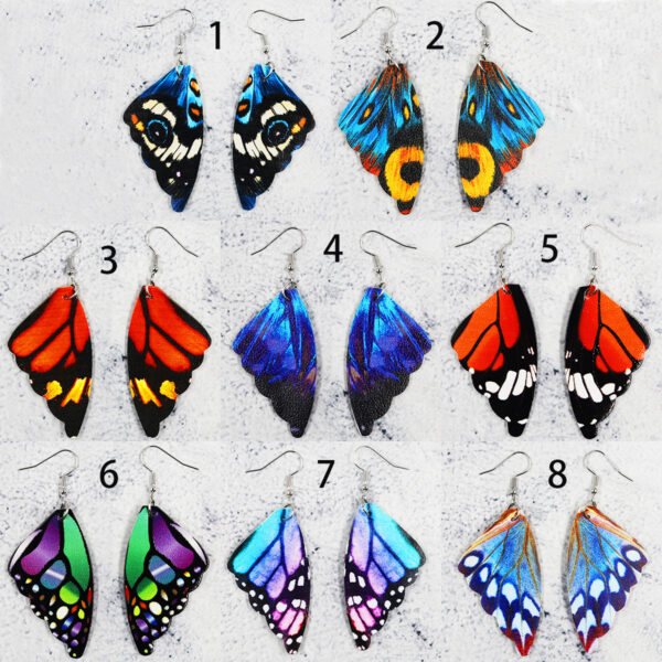 O1CN01rEXe6o2Kmr0zyFqe5_2214415949600-0-cib Wholesale Butterfly Leather Bionic Butterfly Wings Pattern Symmetrical Double-Sided Printed Earrings