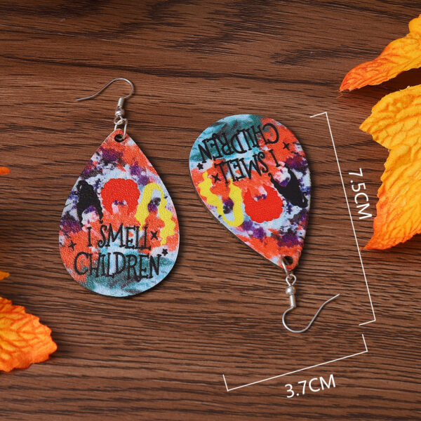 Wholesale Witch Head I Smell Children Water Drop Double Sided PU Leather Earrings