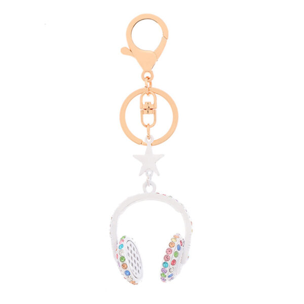 Wholesale Spray Painted Earphones with Diamonds, Cute Bag Pendants, Alloy Keychains