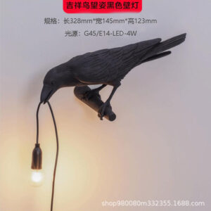 European plug + LED light source / Black right wall lamp