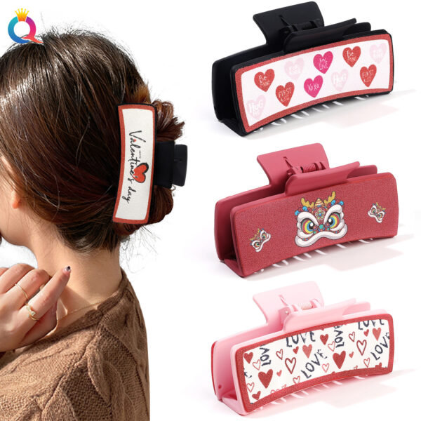 Wholesale Valentine's Day Pink Leather Hair Clips