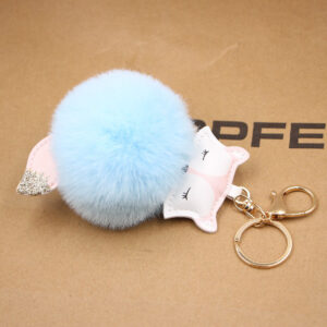 Light Blue / Fox fur ball key chain